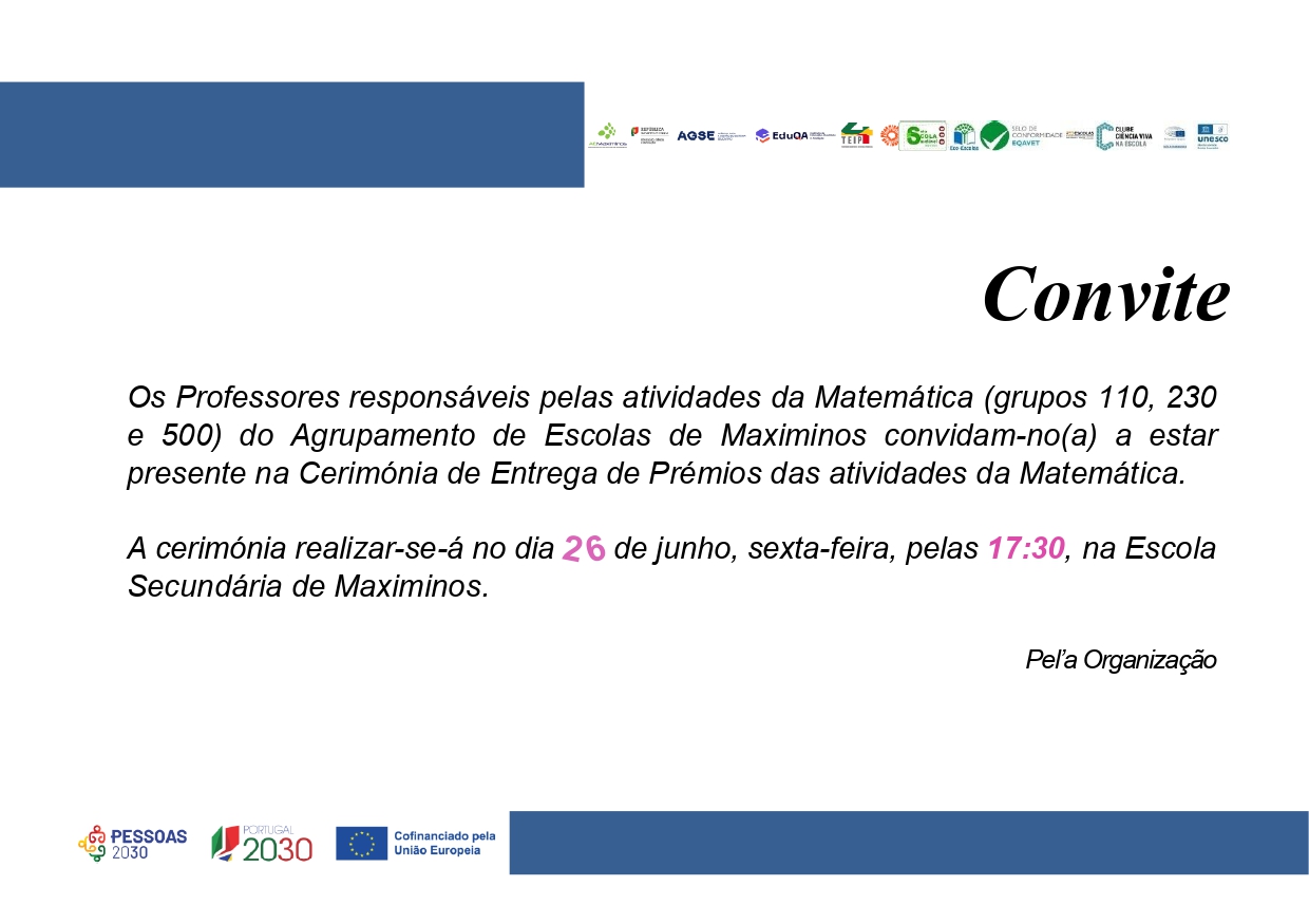 Cerimónia de Entrega de Prémios das atividades da Matemática