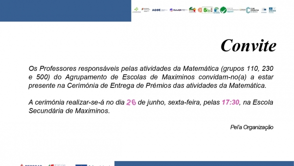 Cerimónia de Entrega de Prémios das atividades da Matemática