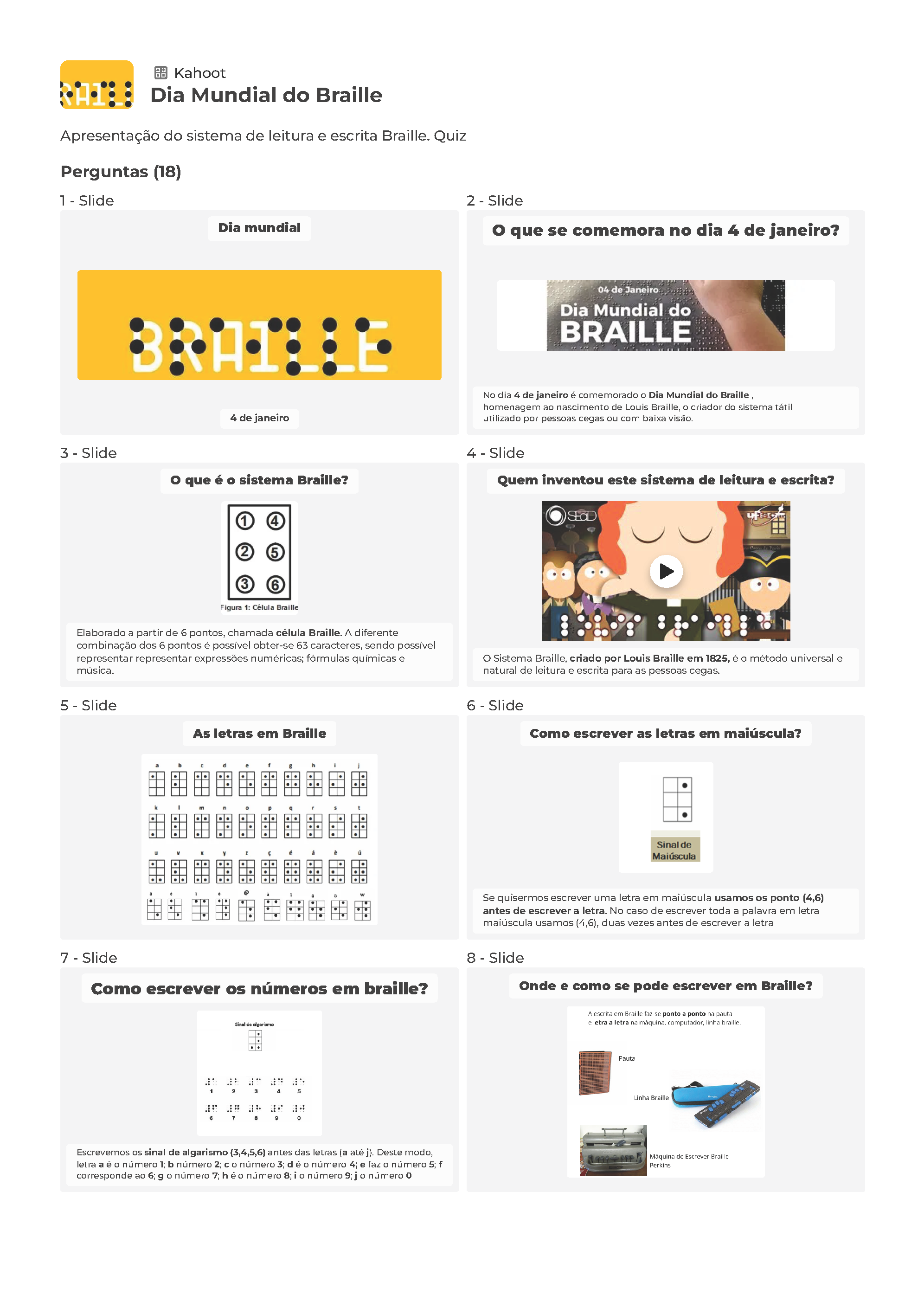Dia Mundial do Braille Detalhes Kahoot Página 1