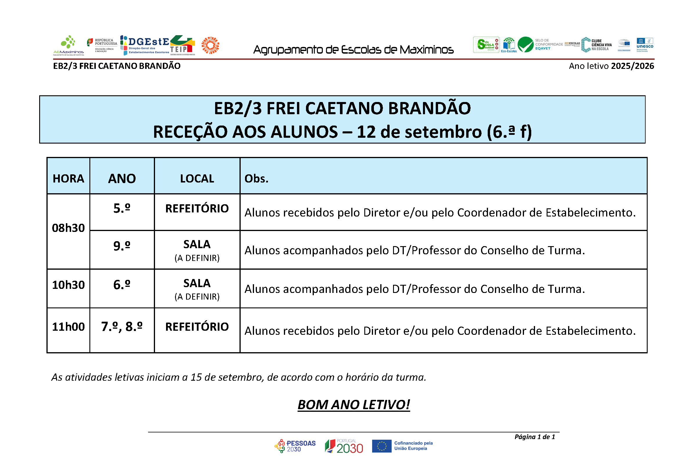 ReceçãoAlunoFREI InformaçãoEscola 25.26
